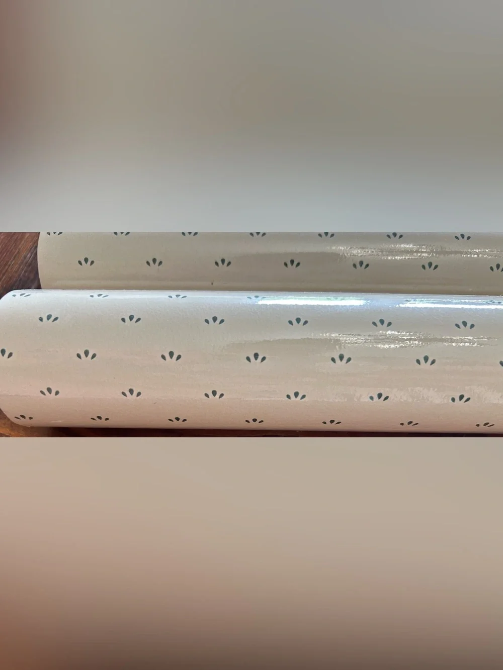 Two rolls of vintage wallpaper cream and dark green